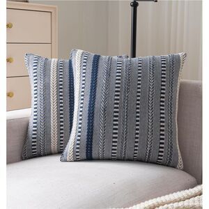 🛋️ Boho Navy Blue Throw Pillow Covers 18x18 Set of 2 Farmhouse Cotton